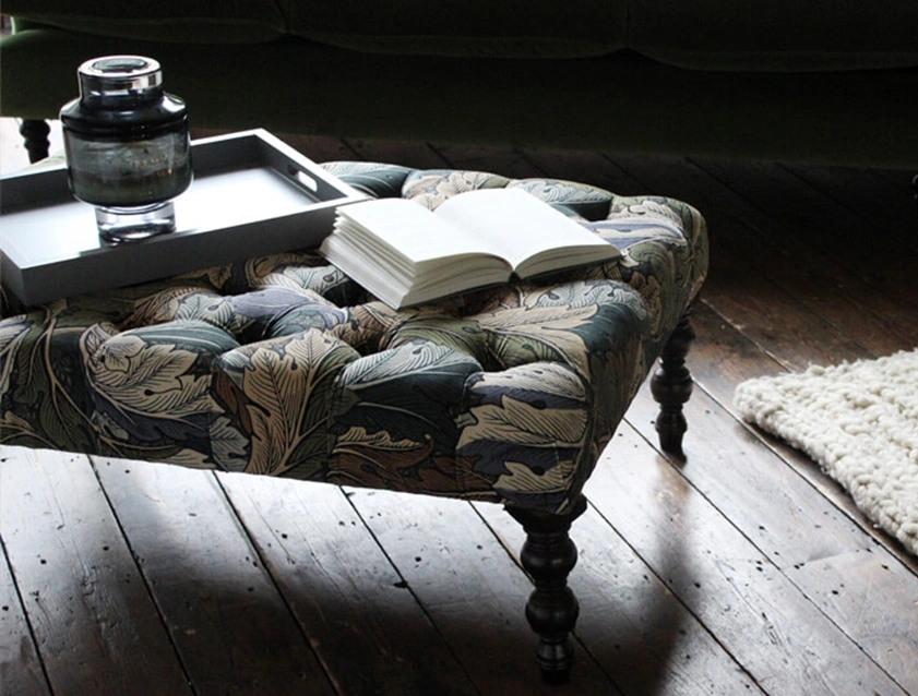 Pentlow Buttoned Footstool in William Morris Acanthus Slate_tablet